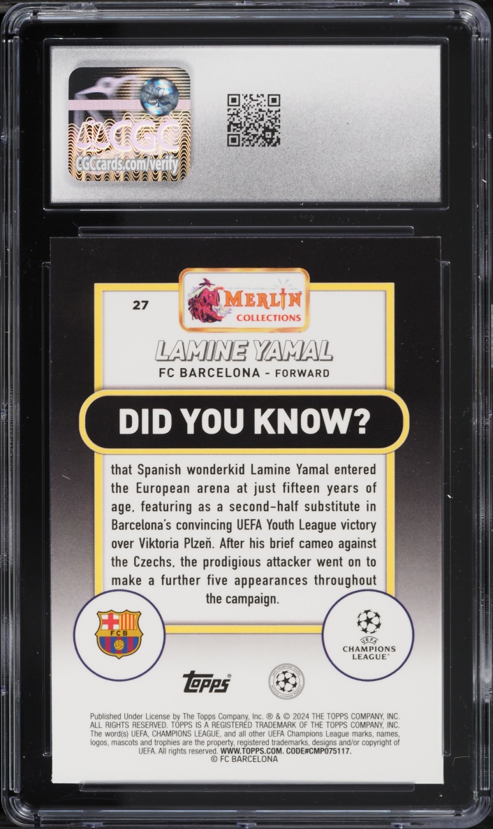 2023 Topps Merlin UEFA Club Competitions Aqua Prism Refractor Lamine Yamal ROOKIE #27 CGC 9