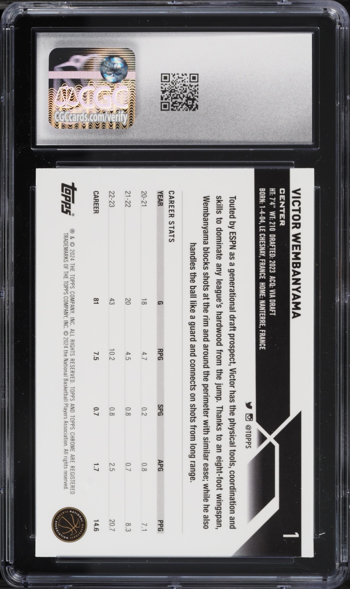 2023 Topps Chrome Sapphire Victor Wembanyama ROOKIE #1 CGC 9.5 MINT+