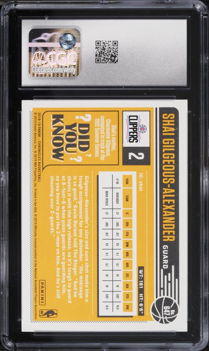 2018 Panini Chronicles Classics Shai Gilgeous-Alexander ROOKIE #647 CGC 10 GEM MINT