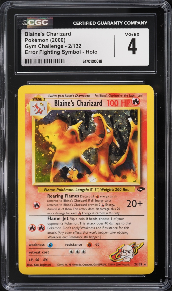 2000 Pokemon Gym Challenge Fighting Symbol Error Holo Blaine's Charizard #2 CGC 4 VGEX