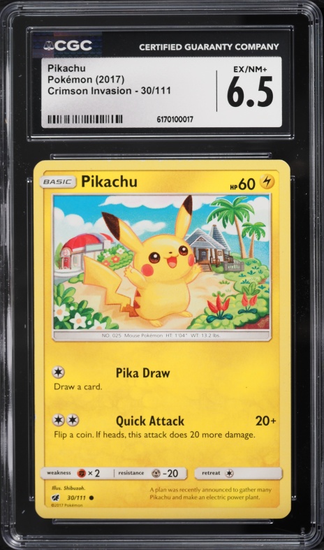 2017 Pokemon Sun & Moon Crimson Invasion Pikachu #30 CGC 6.5 EXMT+