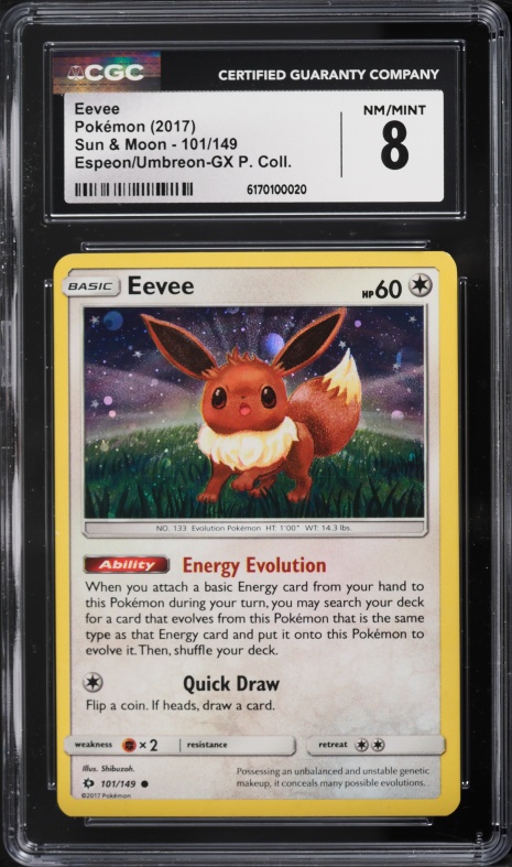2017 Pokemon Sun & Moon Espeon Umbreon GX Premium Collection Cosmos Holo Eevee #101 CGC 8 NM-MT