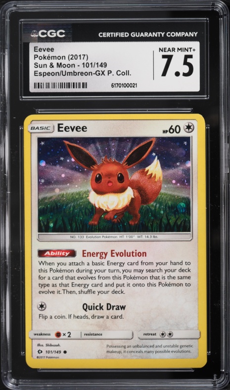 2017 Pokemon Sun & Moon Espeon & Umbreon GX Premium Cosmos Holo Eevee #101 CGC 7.5 NRMT+