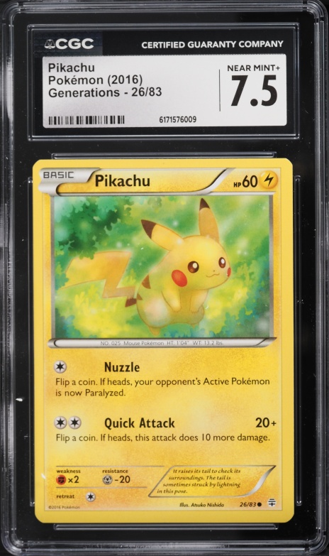 2016 Pokemon XY Generations Pikachu #26 CGC 7.5 NRMT+