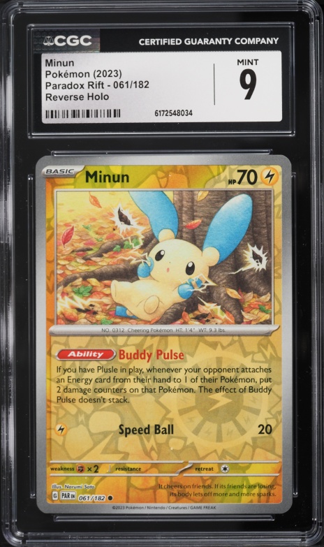 2023 Pokemon Scarlet & Violet Paradox Rift Reverse Holo Minun #61 CGC 9 MINT