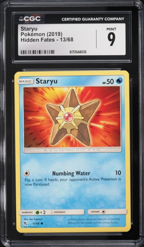 2019 Pokemon Sun & Moon Hidden Fates Staryu #13 CGC 9 MINT
