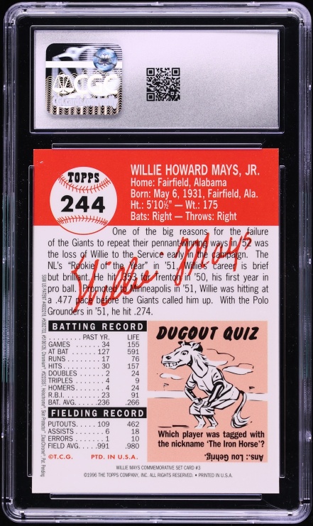 1997 Topps Mays Finest Reprints '53 Topps w/ Coating Willie Mays #3 CGC 7 NRMT