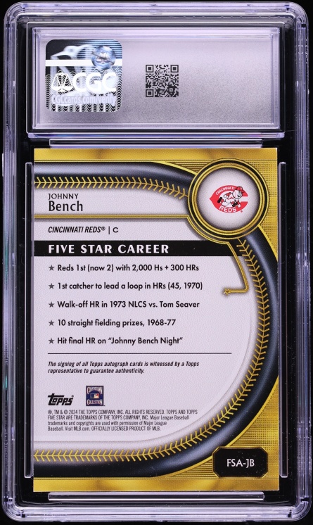 2024 Topps Five Star Purple Johnny Bench AUTO /50 #FSA-JB CGC 9 MINT