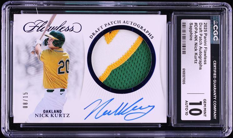 2025 Panini Flawless Draft Sapphire Nick Kurtz PATCH AUTO /15 #DPA-NK CGC 10 GEM MINT