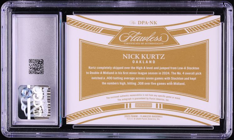 2025 Panini Flawless Draft Sapphire Nick Kurtz PATCH AUTO /15 #DPA-NK CGC 10 GEM MINT
