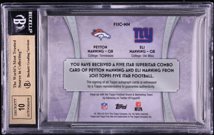 2013 Topps Five Star Superstar Combo Eli Manning & Peyton Manning AUTO /10 BGS 9.5 GEM