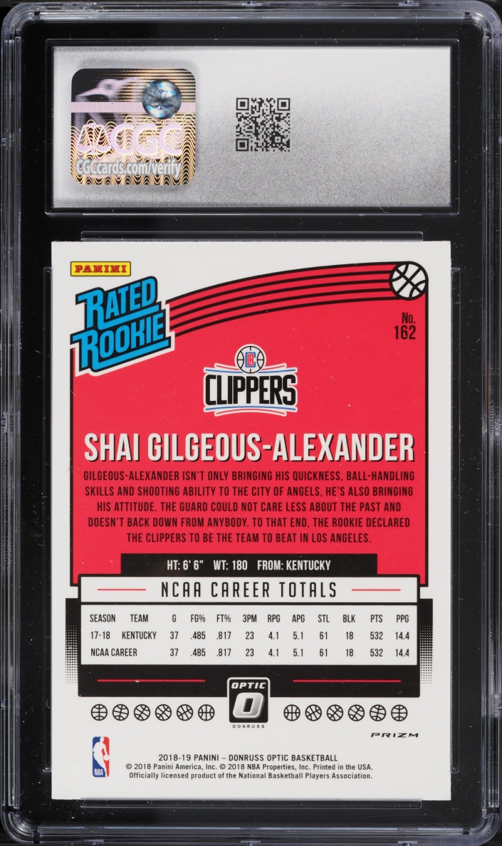 2018 Donruss Optic Shock Shai Gilgeous-Alexander ROOKIE #162 CGC 8 NM-MT