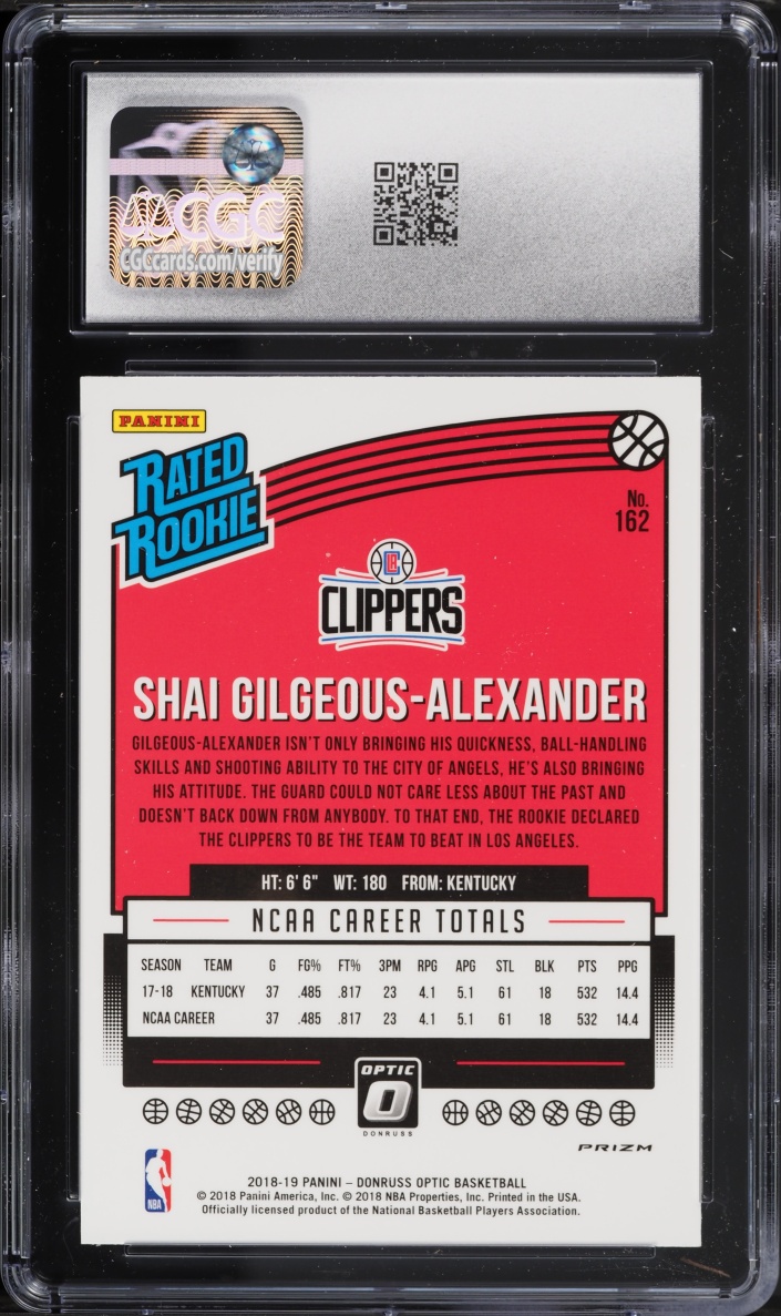 2018 Donruss Optic Shock Shai Gilgeous-Alexander ROOKIE #162 CGC 8.5 NM-MT+