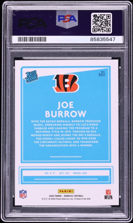 2020 Donruss Canvas Joe Burrow ROOKIE /80 #301 PSA 10 GEM MINT