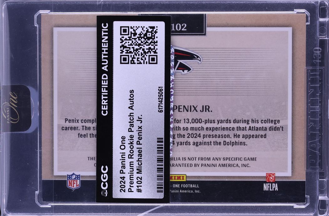 2024 Panini One Premium Michael Penix Jr. ROOKIE PATCH AUTO /99 #102 CGC AUTH