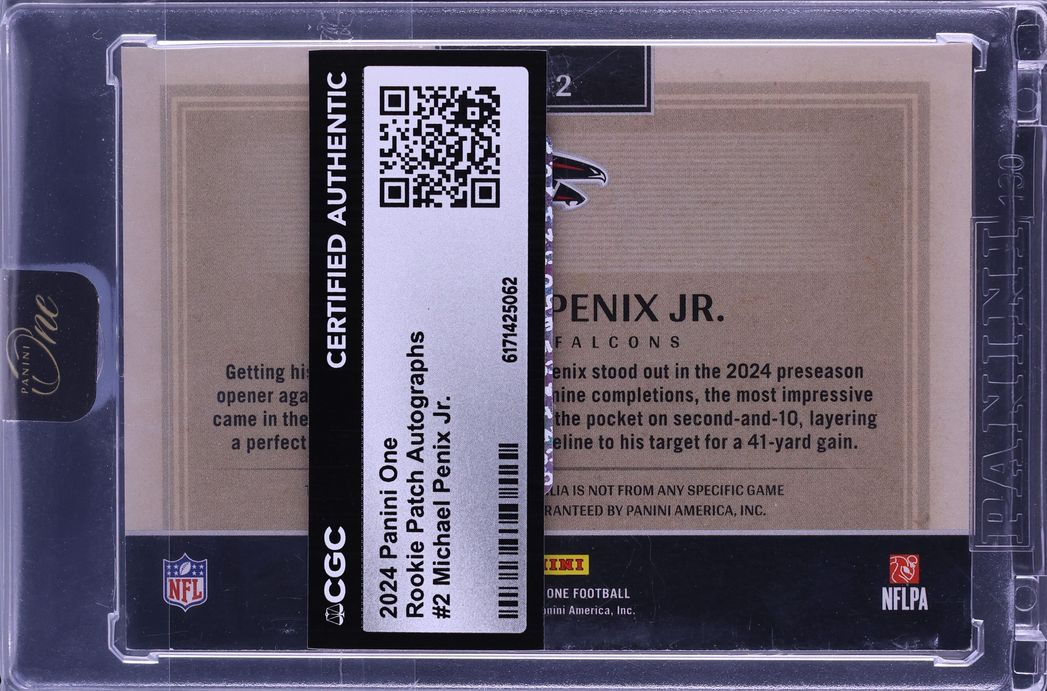 2024 Panini One Michael Penix Jr. ROOKIE PATCH AUTO /199 #2 CGC AUTH