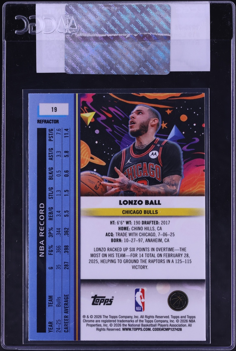 2025 Topps Cosmic Chrome Refractor Lonzo Ball #19 CGC AUTH