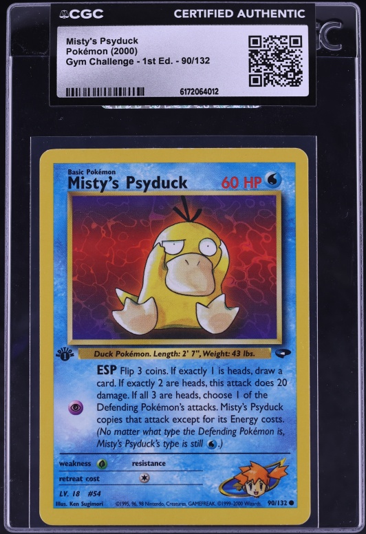 1999 psyduck pokemon card value 2000 Gym Challenge 1st Edition Misty's #90 CGC AUTH on Fanatics Collect POKEMON CARD 1999 PSYDUCK 53/62