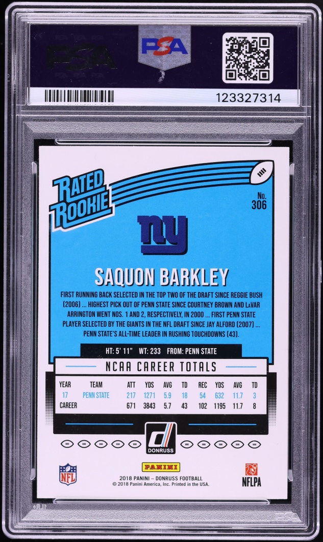 2018 Donruss Football Saquon Barkley ROOKIE #306 PSA 9 MINT