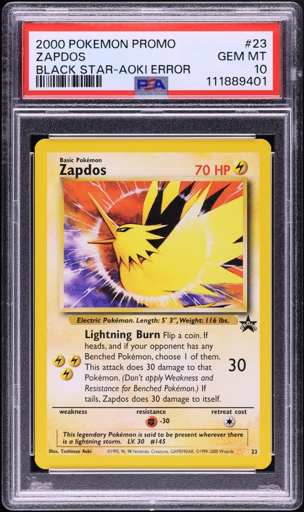 2000 Pokemon Black Star Promo Aoki Error Zapdos #23 PSA 10 GEM MINT