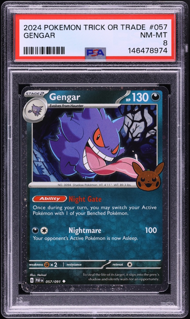 2024 Pokemon Scarlet & Violet Trick Or Trade BOOster Cosmos Holo Gengar #57 PSA 8 NM-MT