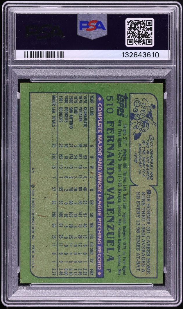 1982 Topps Fernando Valenzuela #510 PSA 9 MINT