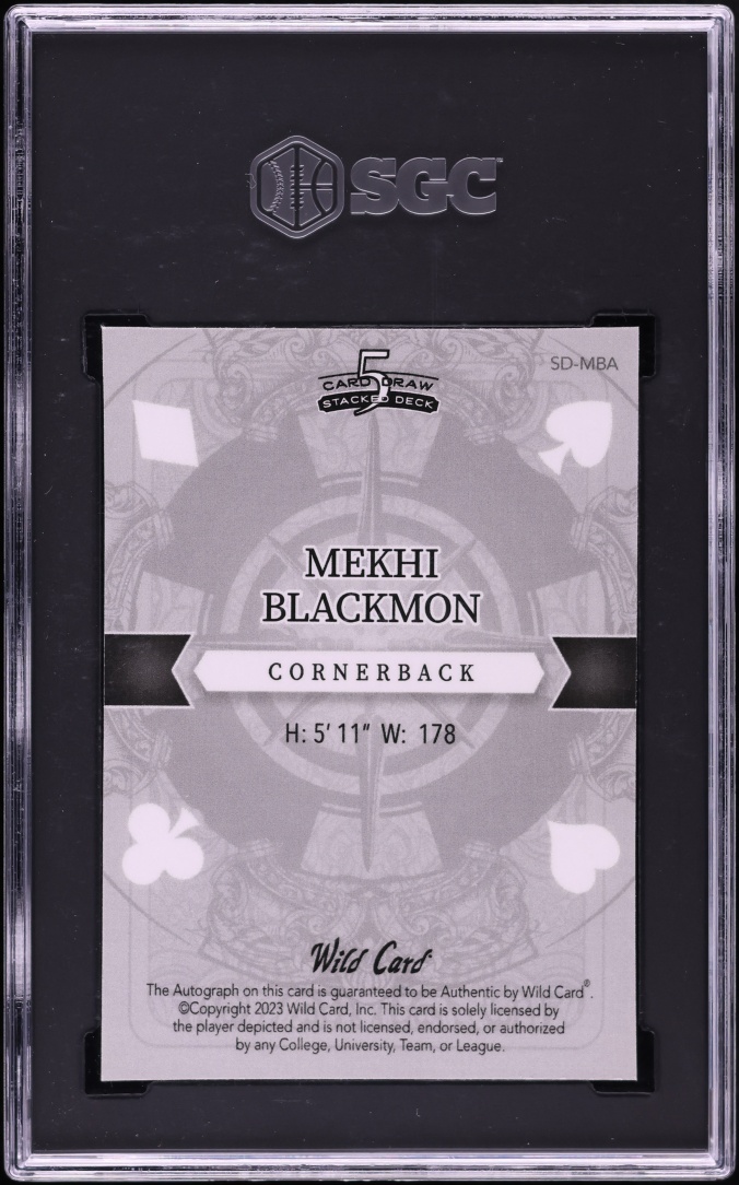 2023 Wild Card 5 Card Draw Jack Of Diamonds Black Sparkles Mekhi Blackmon RC AUTO 1/1 SGC 9