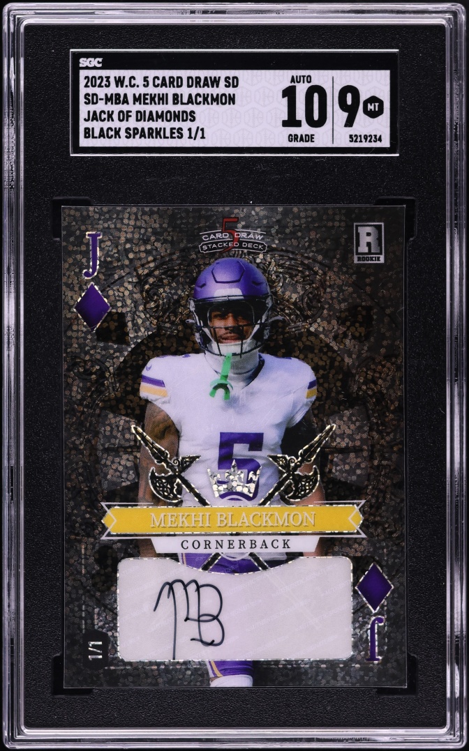 2023 Wild Card 5 Card Draw Jack Of Diamonds Black Sparkles Mekhi Blackmon RC AUTO 1/1 SGC 9
