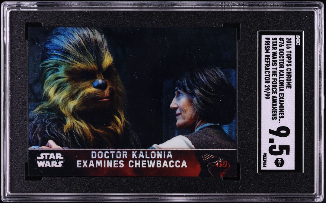 2016 Topps Chrome Star Wars Force Awakens Prism Ref Kalonia Examines Chewbacca /99 SGC 9.5