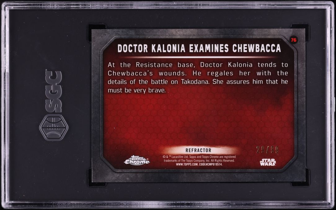2016 Topps Chrome Star Wars Force Awakens Prism Ref Kalonia Examines Chewbacca /99 SGC 9.5