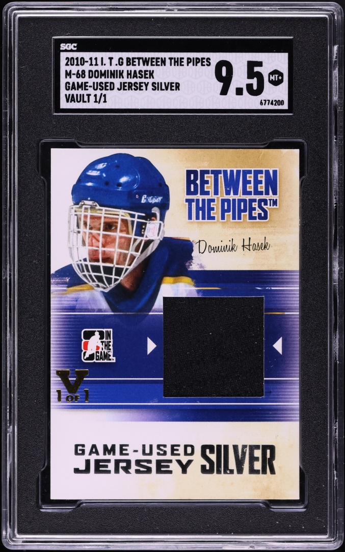 2010 In The Game Between The Pipes Game-Used Silver Vault Dominik Hasek PATCH 1/1 SGC 9.5