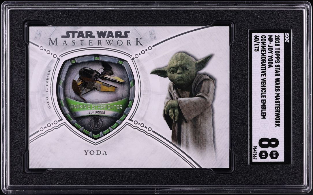 2018 Topps Star Wars Masterwork Commemorative Vehicle Emblem Yoda /175 #MP-JOY SGC 8 NM-MT