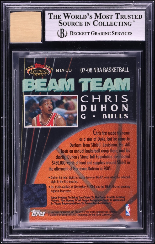 2007 Stadium Club Beam Team Chris Duhon AUTO #BTA-CD BGS 8.5 NM-MT+