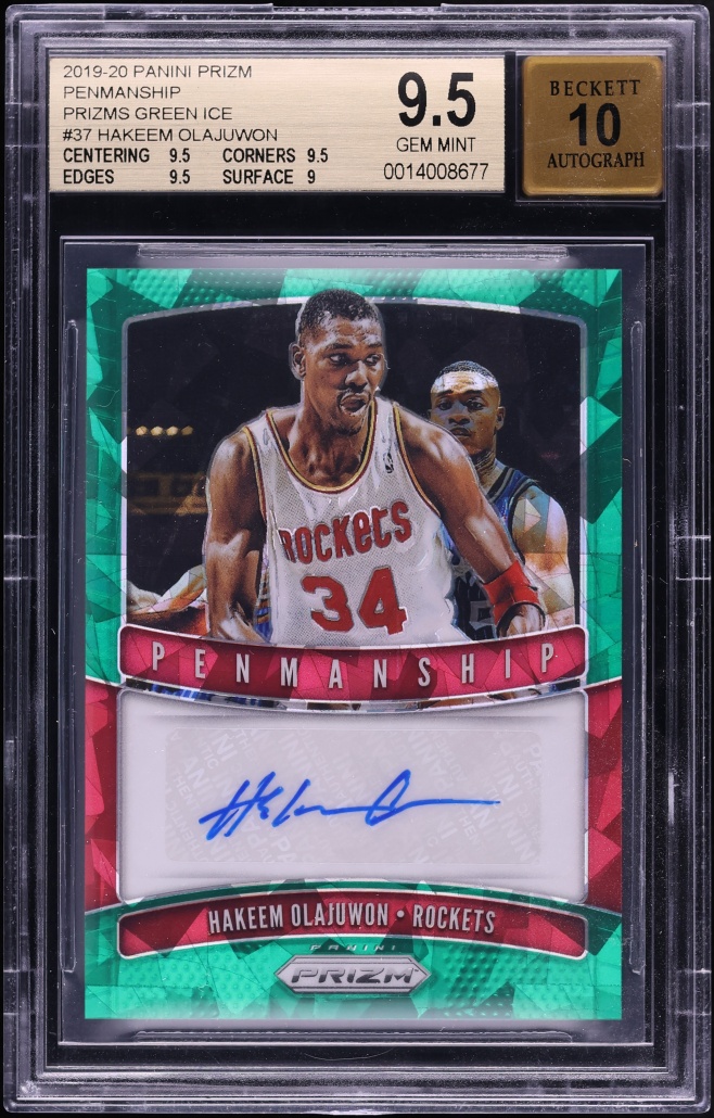 2019 Panini Prizm Penmanship Green Ice Hakeem Olajuwon AUTO /16 #PM-HOW BGS 9.5 GEM MINT