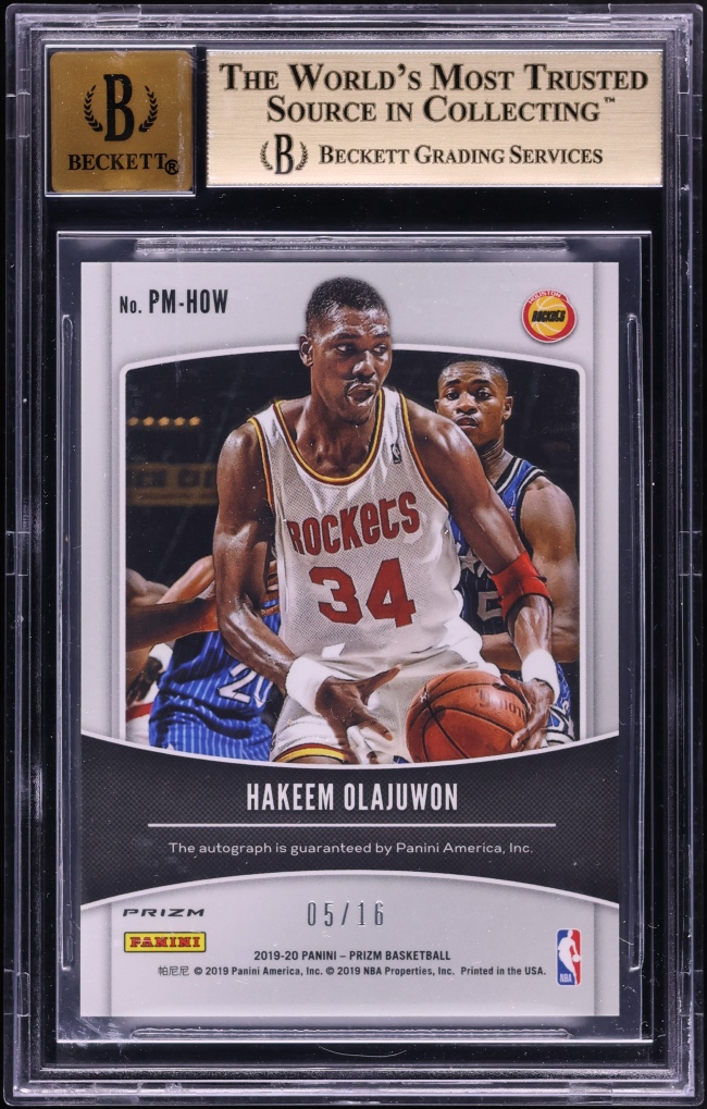 2019 Panini Prizm Penmanship Green Ice Hakeem Olajuwon AUTO /16 #PM-HOW BGS 9.5 GEM MINT