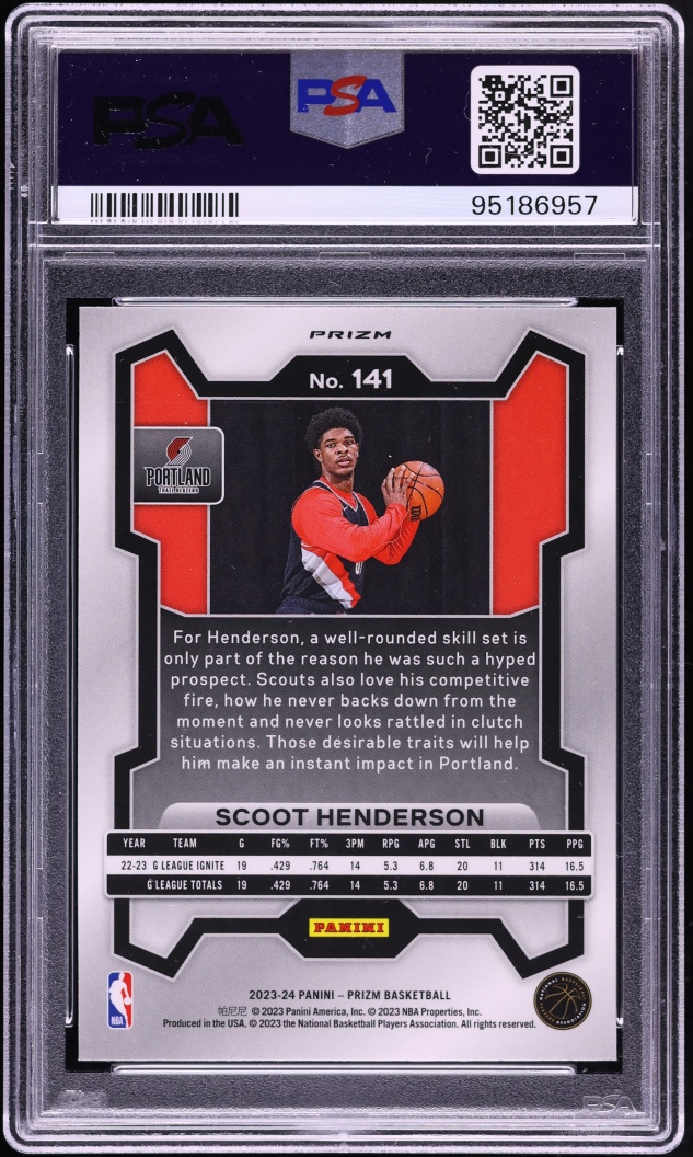 2023 Panini Prizm Ruby Wave Scoot Henderson ROOKIE #141 PSA 10 GEM MINT