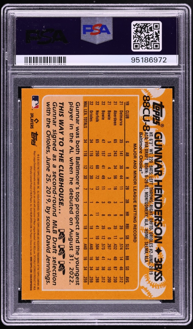 2023 Topps Chrome Update '88 Gunnar Henderson ROOKIE #88CU-8 PSA 10 GEM MINT