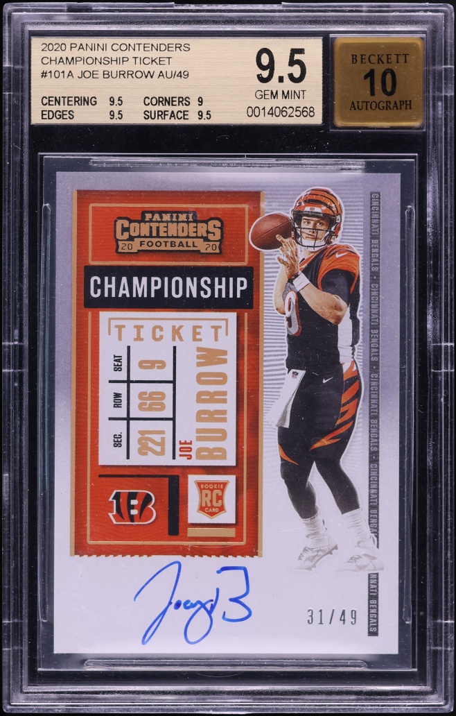 2020 Panini Contenders Championship Ticket Joe Burrow ROOKIE AUTO /49 #101A BGS 9.5 GEM MINT