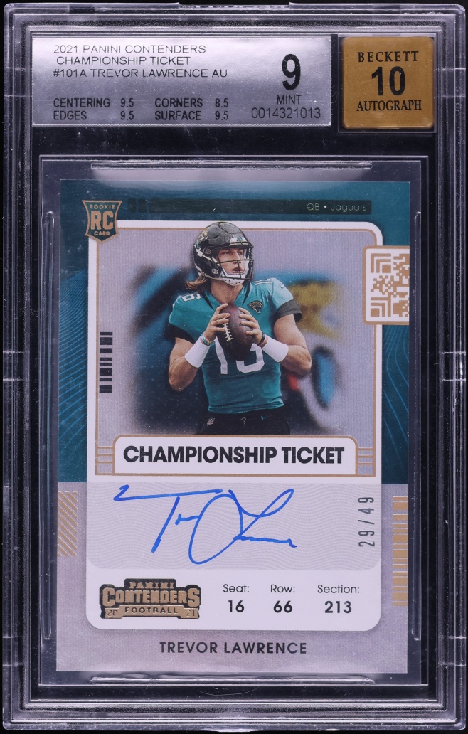 2021 Panini Contenders Championship Ticket Trevor Lawrence ROOKIE AUTO /49 #101A BGS 9 MINT