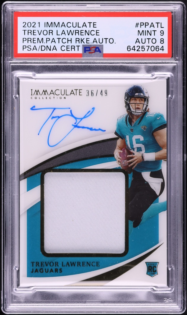 2021 Immaculate Collection Premium Trevor Lawrence ROOKIE PATCH AUTO DNA 8 /49 #PPA-TL PSA 9