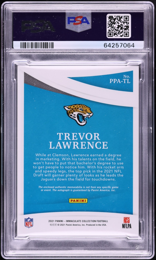 2021 Immaculate Collection Premium Trevor Lawrence ROOKIE PATCH AUTO DNA 8 /49 #PPA-TL PSA 9