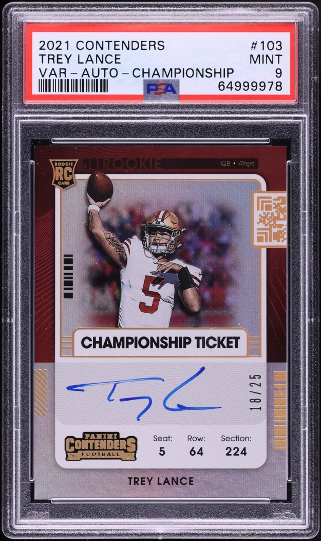 2021 Panini Contenders Variation Championship Trey Lance ROOKIE AUTO /25 #103 PSA 9 MINT