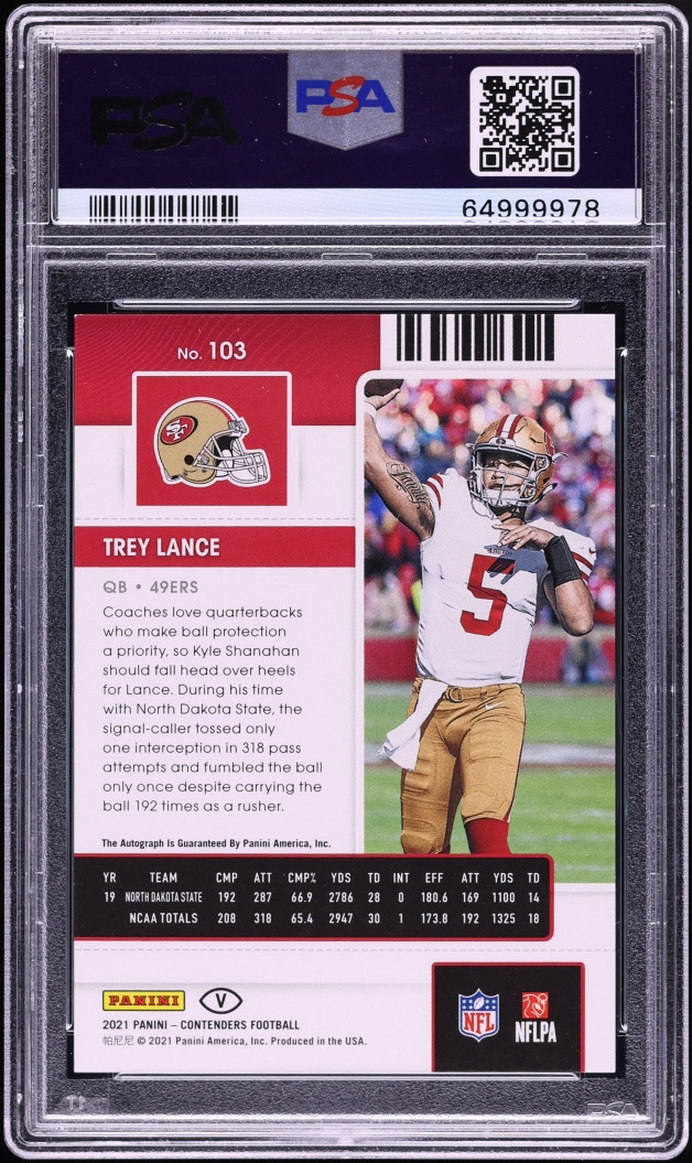 2021 Panini Contenders Variation Championship Trey Lance ROOKIE AUTO /25 #103 PSA 9 MINT