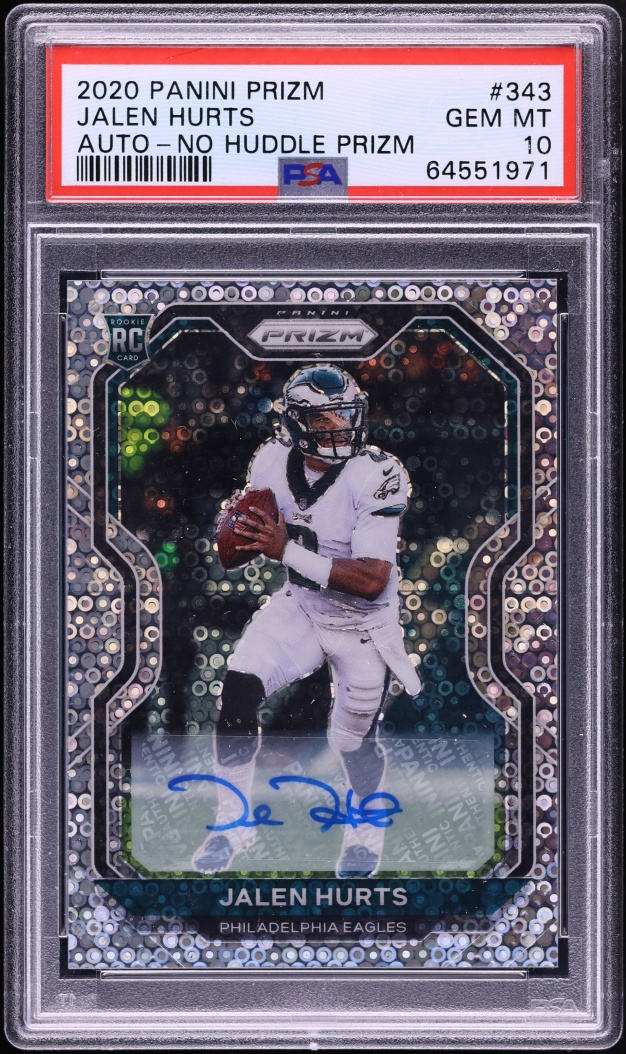 2020 Panini Prizm No Huddle Jalen Hurts ROOKIE AUTO #343 PSA 10 GEM MINT
