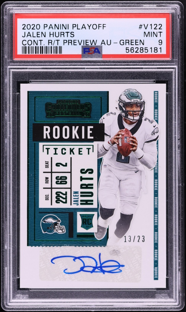 2020 Panini Playoff Contenders Ticket Preview Green Jalen Hurts ROOKIE AUTO /23 #122 PSA 9 MINT
