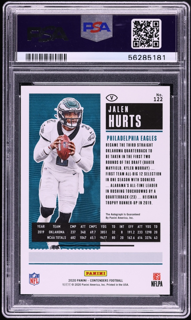 2020 Panini Playoff Contenders Ticket Preview Green Jalen Hurts ROOKIE AUTO /23 #122 PSA 9 MINT