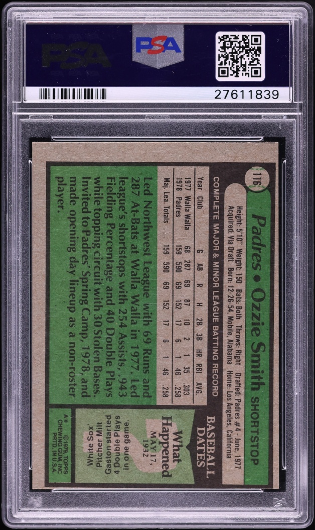 1979 Topps Ozzie Smith ROOKIE #116 PSA 7(mc) NRMT