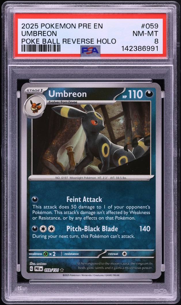 2025 Pokemon Scarlet & Violet Prismatic Evolutions Poke Ball Reverse Holo Umbreon #59 PSA 8