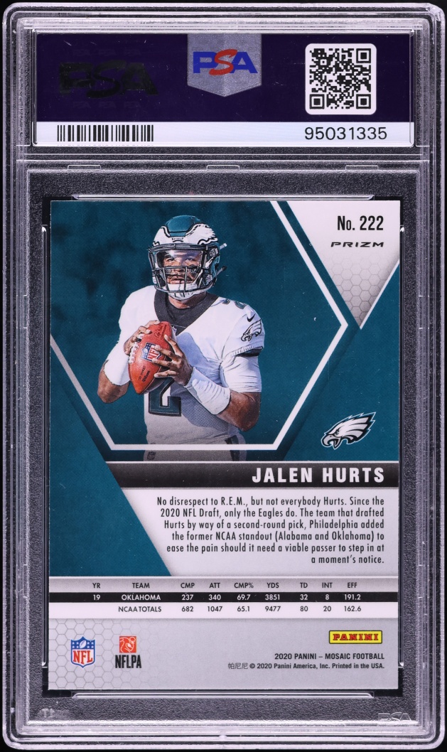 2020 Panini Mosaic Green Jalen Hurts ROOKIE #222 PSA 10 GEM MINT