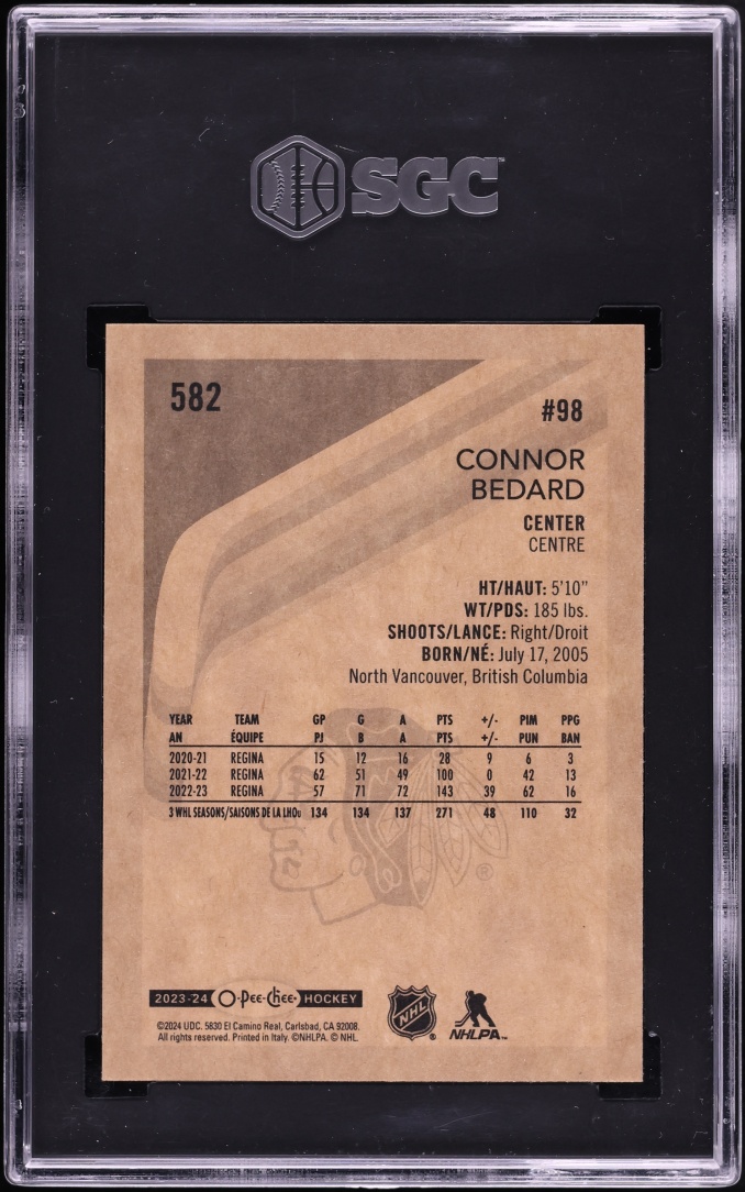 2023 O-Pee-Chee Retro Connor Bedard ROOKIE #582 SGC 10 GEM MINT